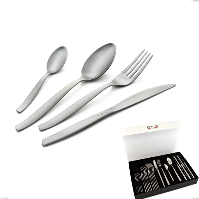 Compra Online Set di posate 24 pezzi Shark Sabbiato in confezione panoramica a libro coltello Da Bistecca, Acciaio 18/0 Acciaio Satinato, spessore 2 mm Eme Posaterie