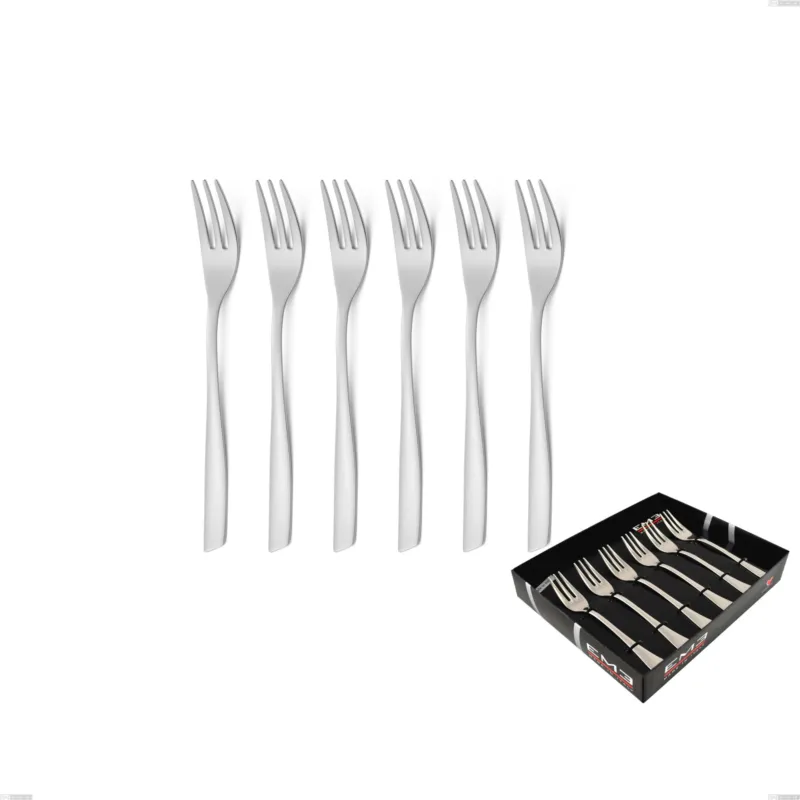 Confezione vetrina 6 pezzi forchettine dolce Shark Sabbiato, Acciaio 18/0 Acciaio Satinato, spessore 2 mm Eme Posaterie Consegna Rapida