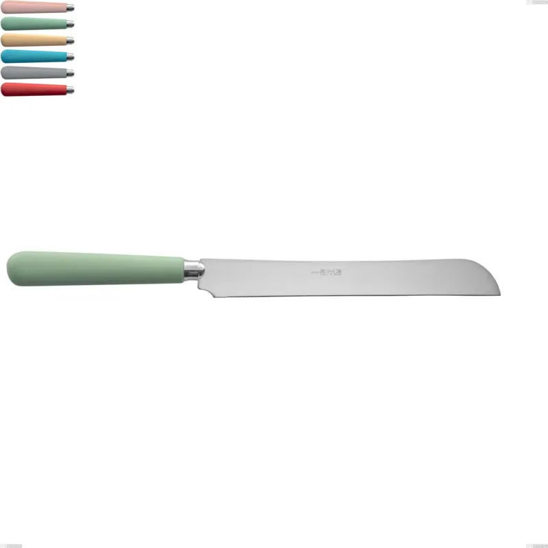 Coltello panettone macarons, Acciaio inox 18.10 lunghezza 292 mm manici in acrilico inox lucido Eme Posaterie rosa cipria 692 Prezzo Scontato