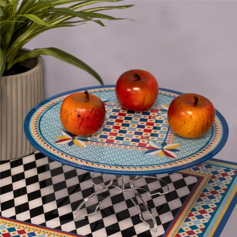 Alzata per dolci sovrapponibile in cristallo Acrilico con Piatto decorato FOULARD Diametro Ø 23xh10,8 cm - 4 mm Vesta Miglior Prezzo