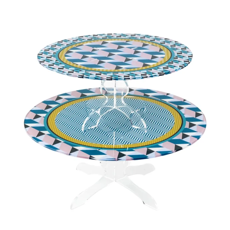 Sconto Alzata per dolci sovrapponibile in cristallo Acrilico con Piatto decorato MODERN Diametro Ø 23xh10,8 cm - 4 mm Vesta