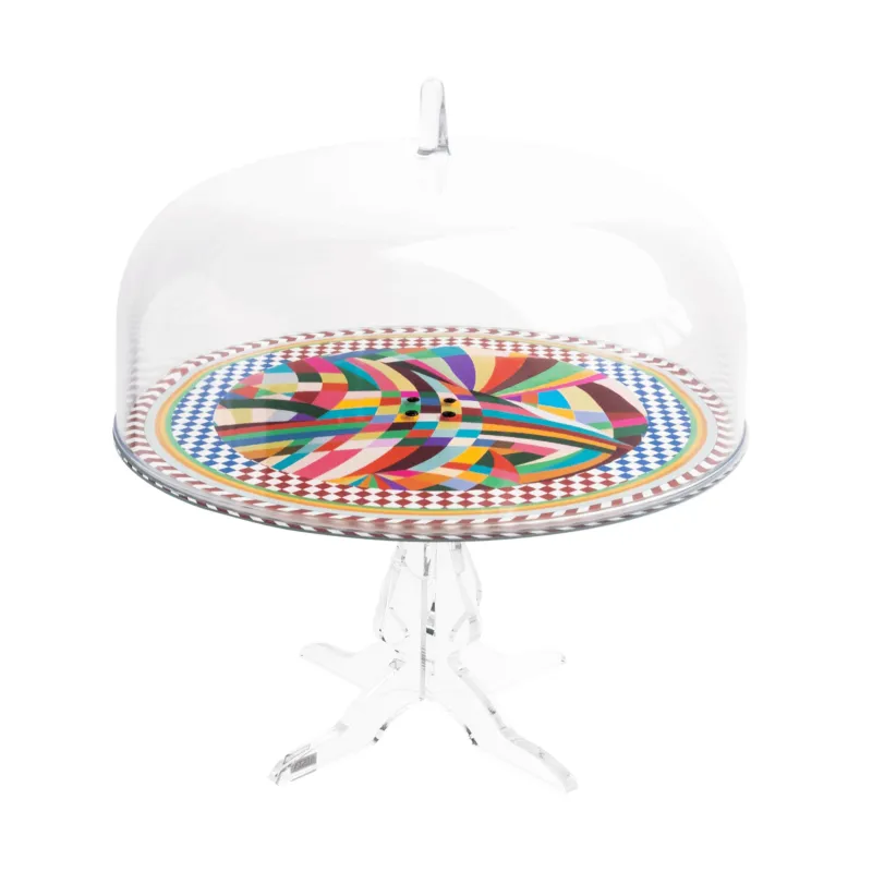 Alzata con campana Grande in cristallo Acrilico con Piatto decorato RAINBOW Diametro Ø 28xh15cm - 4 mm Vesta Economico