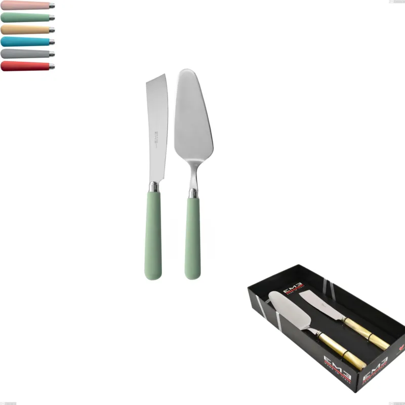 Confezione vetrina 2 pezzi,paletta più coltello dolce da servizio macarons, Acciaio inox 18.10 manici in acrilico inox lucido Eme Posaterie rosa cipria 692 Di Tendenza