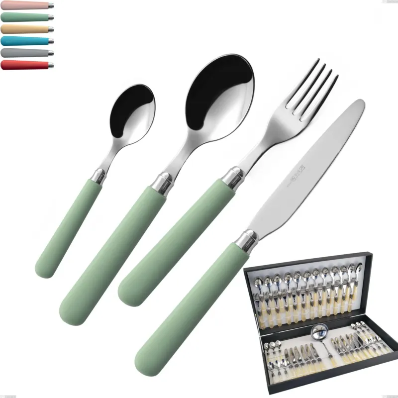 Ultime Pezzi Astuccio 49 pezzi posate macarons, Acciaio inox 18.10 manici in acrilico inox lucido Eme Posaterie rosa cipria 692