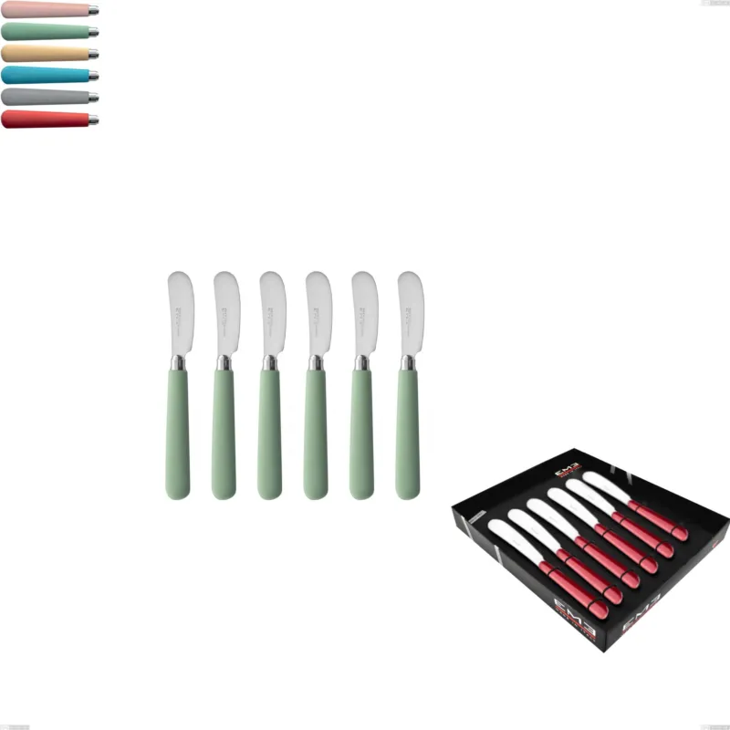 Confezione vetrina 6 pezzi spalmaburro piccolo macarons, Acciaio inox 18.10 manici in acrilico inox lucido Eme Posaterie rosa cipria 692 Compra Adesso