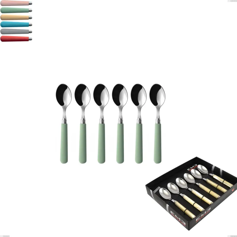 Confezione vetrina 6 pezzi cucchiaino caffe macarons, Acciaio inox 18.10 manici in acrilico inox lucido Eme Posaterie rosa cipria 692 Offerta Del Giorno