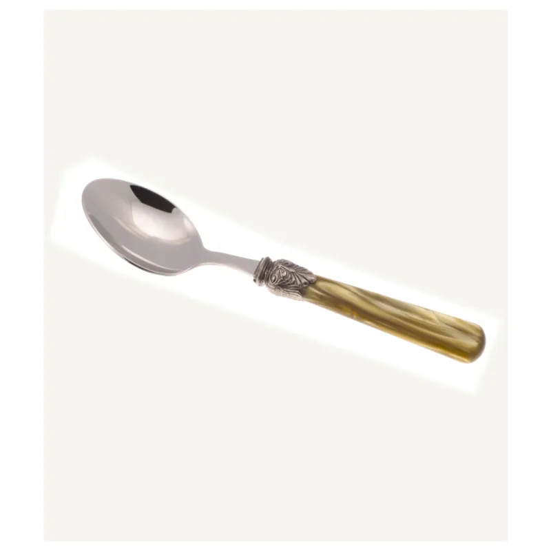 Nuova Collezione Cucchiaino da Caffè ELENA Set di 6 cucchiaini in acciaio 18.10 AISI430 Lunghezza 16,5 cm manico in Polimetilmetacrilato PMMA con ghiera metallica lavabile in lavastoviglie Verde Oliva Rivadossi