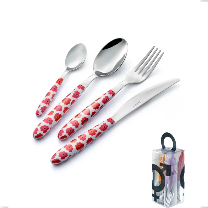 Confezione You&Me 24 pezzi posate Vero poppy, acciaio 18.0 nickel free, manicatura pbt sublimato acciaio lucido Eme Posaterie Super Prezzo