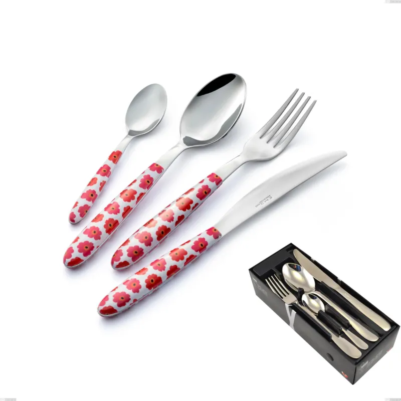 Confezione salvaspazio 24 pezzi Vero poppy, acciaio 18.0 nickel free, manicatura pbt sublimato acciaio lucido Eme Posaterie Bestseller