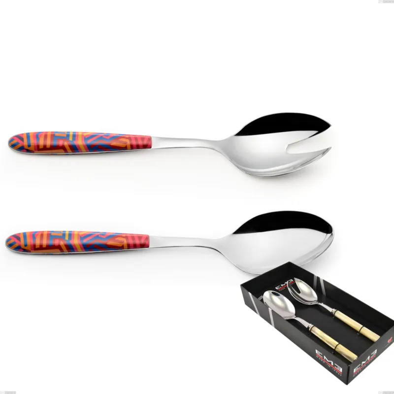 Prezzo Scontato Confezione vetrina 2 pezzi insalata vero linear, acciaio 18.0 nickel free, manicatura pbt sublimato acciaio lucido Eme Posaterie