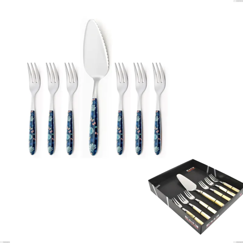 Occasione Confezione vetrina 7 pezzi, forchettine più paletta dolce vero garden, acciaio 18.0 nickel free, manicatura pbt sublimato acciaio lucido Eme Posaterie