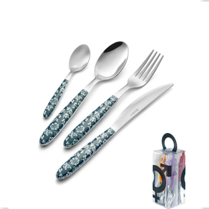 Confezione You&Me 24 pezzi posate vero flowers, acciaio 18.0 nickel free, manicatura pbt sublimato acciaio lucido Eme Posaterie Professionale