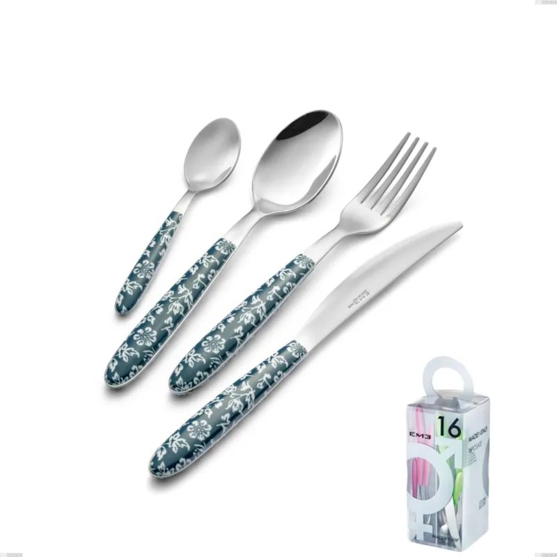 Confezione You&Me 16 pezzi vero flowers, acciaio 18.0 nickel free, manicatura pbt sublimato acciaio lucido Eme Posaterie Miglior Prezzo