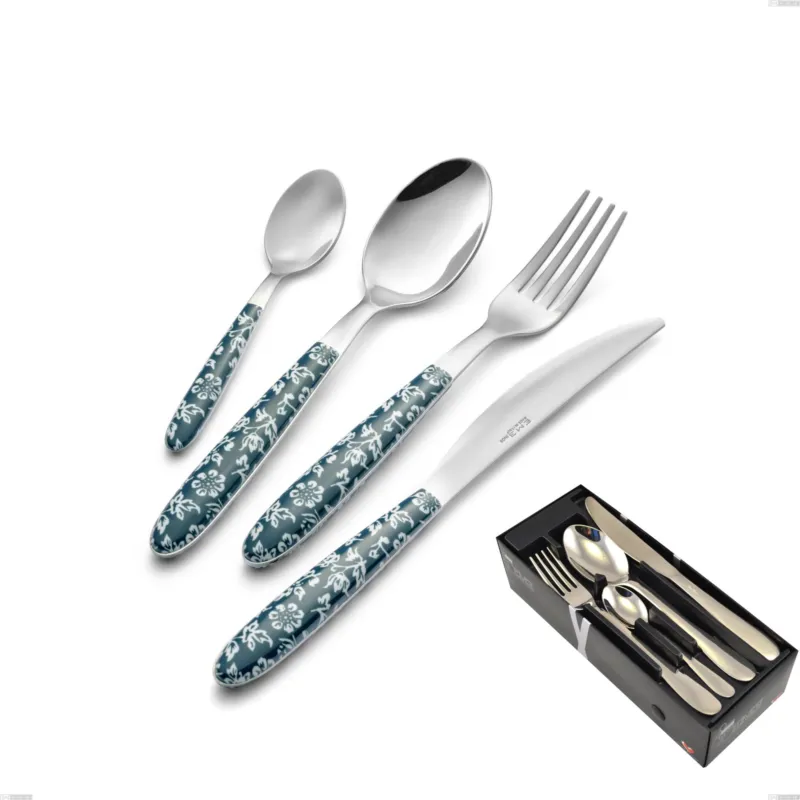 Miglior Prezzo Confezione salvaspazio 24 pezzi vero flowers, acciaio 18.0 nickel free, manicatura pbt sublimato acciaio lucido Eme Posaterie