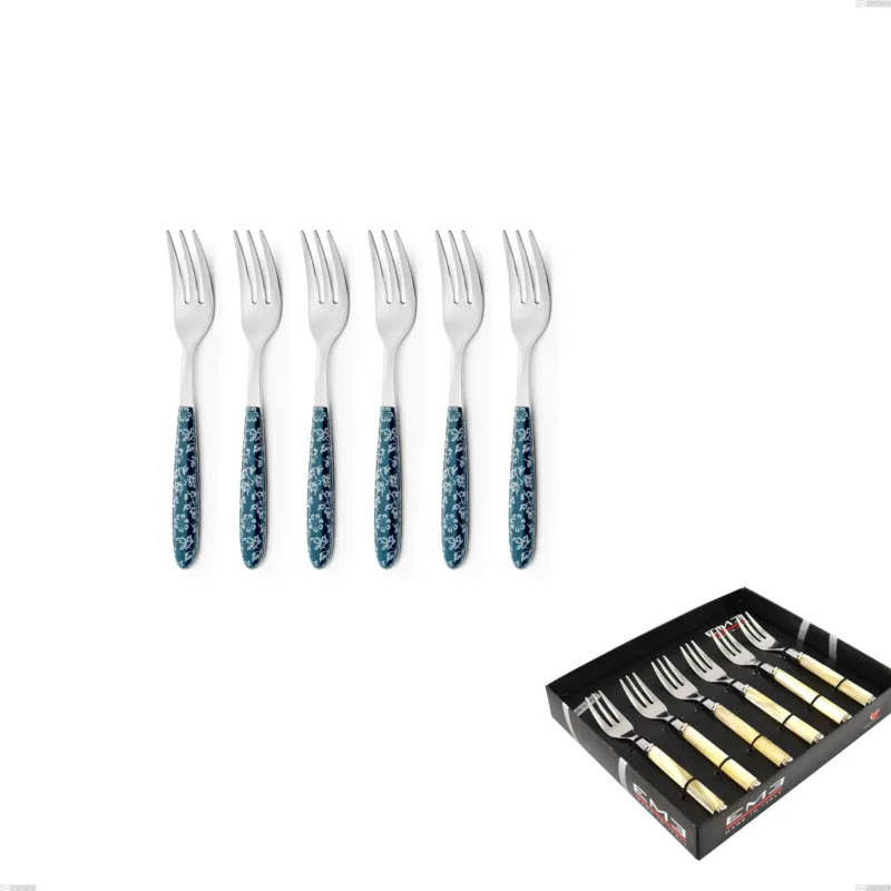 Offerta Lampo Confezione vetrina 6 pezzi forchette dolce vero flowers, acciaio 18.0 nickel free, manicatura pbt sublimato acciaio lucido Eme Posaterie