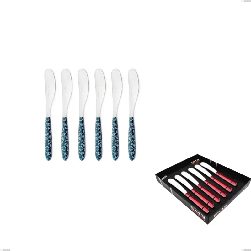 Compra Oggi Stesso Confezione vetrina 6 pezzi spalmaburro piccolo vero flowers, acciaio 18.0 nickel free, manicatura pbt sublimato acciaio lucido Eme Posaterie