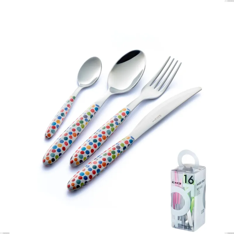 Confezione You&Me 16 pezzi vero coriandoli, acciaio 18.0 nickel free, manicatura pbt sublimato acciaio lucido Eme Posaterie Prezzo Scontato