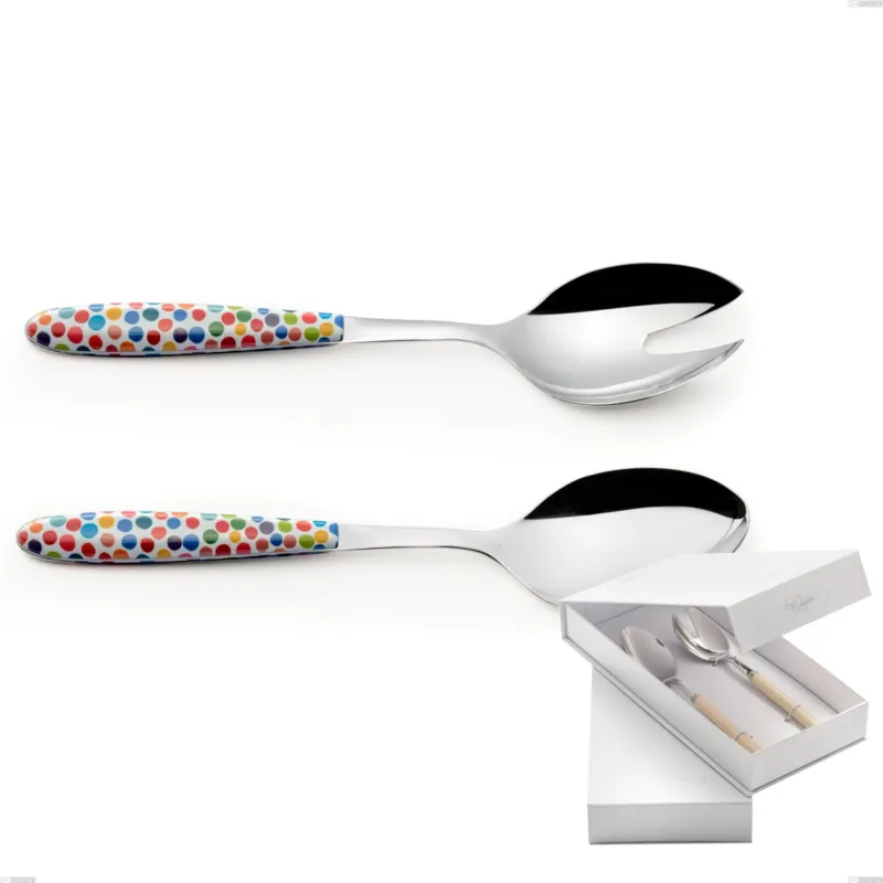 Confezione a libro 2 pezzi insalata vero coriandoli, acciaio 18.0 nickel free, manicatura pbt sublimato acciaio lucido Eme Posaterie Soddisfatti O Rimborsati