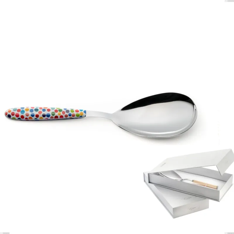 Confezione a libro 1 pezzo pala riso vero coriandoli, acciaio 18.0 nickel free, manicatura pbt sublimato acciaio lucido Eme Posaterie Prezzo Di Fabbrica
