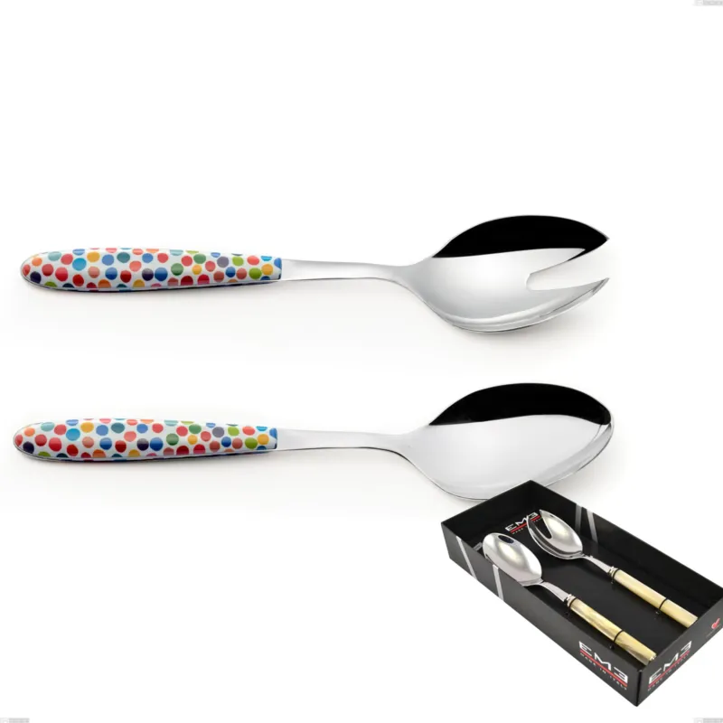 Reso Gratuito Confezione vetrina 2 pezzi insalata vero coriandoli, acciaio 18.0 nickel free, manicatura pbt sublimato acciaio lucido Eme Posaterie