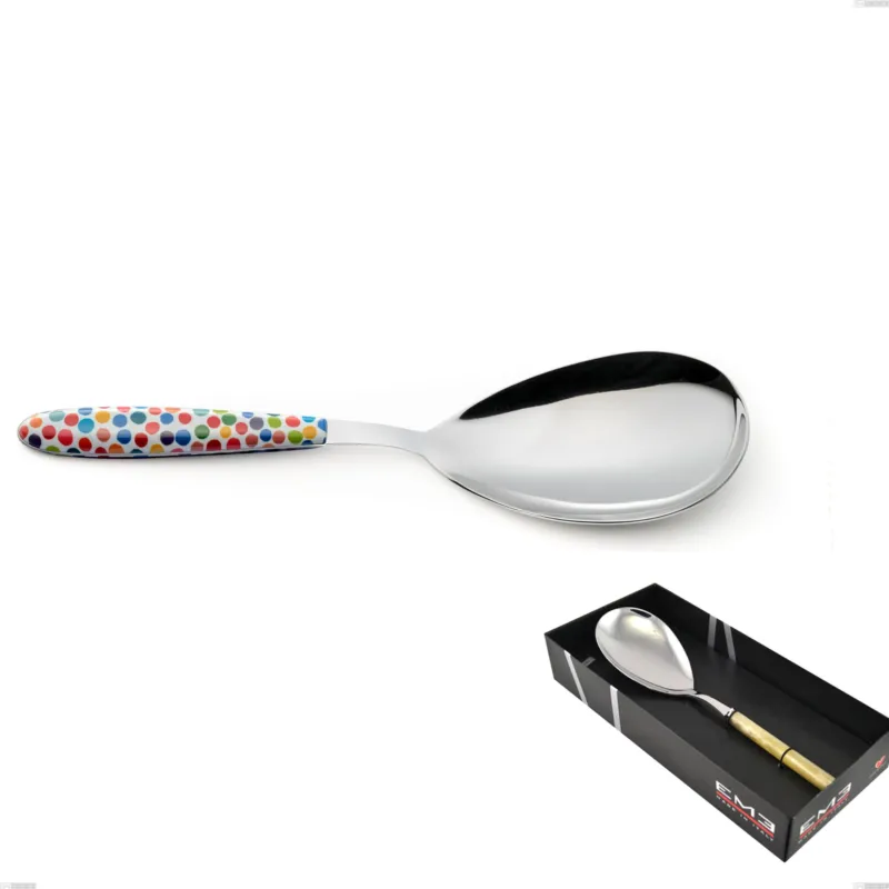 Compra Oggi Stesso Confezione vetrina 1 pezzo pala riso vero coriandoli, acciaio 18.0 nickel free, manicatura pbt sublimato acciaio lucido Eme Posaterie