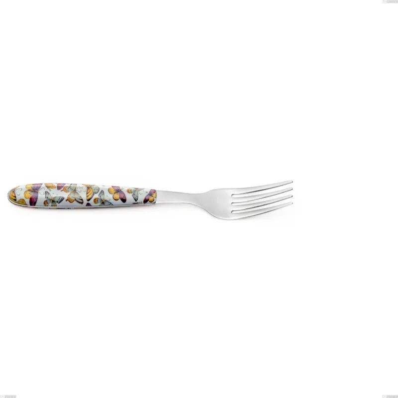 Professionale Forchetta tavola vero butterfly, acciaio 18.0 nickel free, manicatura pbt sublimato acciaio lucido, lunghezza 205.00 mm Eme Posaterie