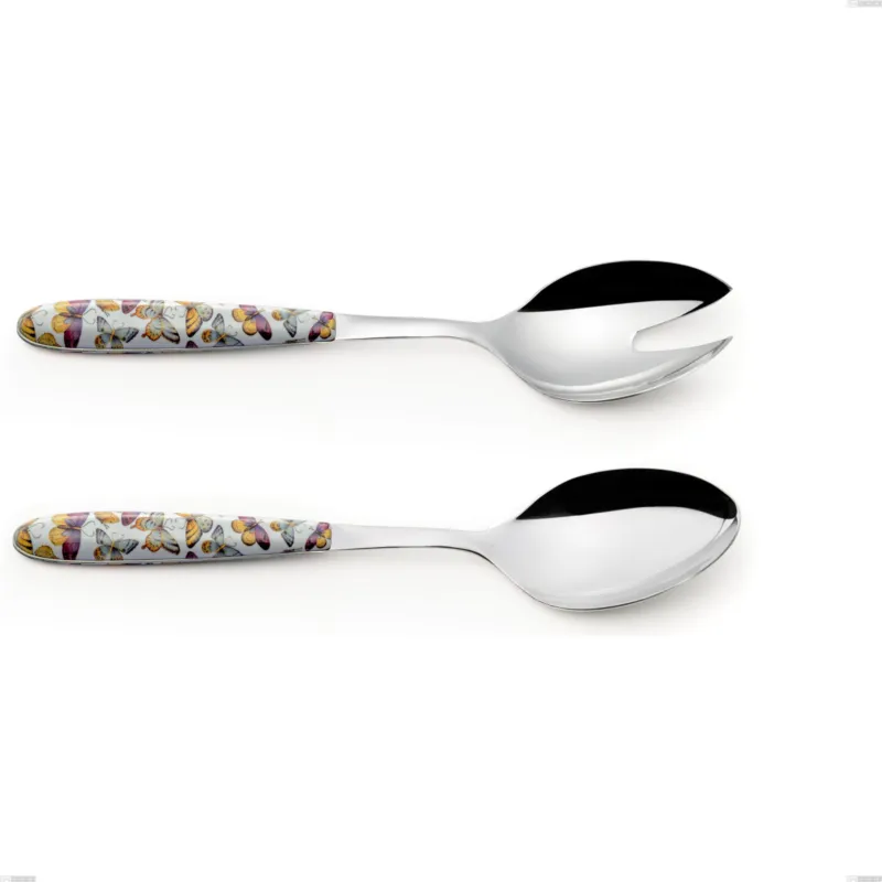 Economico Coppia insalata vero butterfly, acciaio 18.0 nickel free, manicatura pbt sublimato acciaio lucido, lunghezza 250.00 mm Eme Posaterie