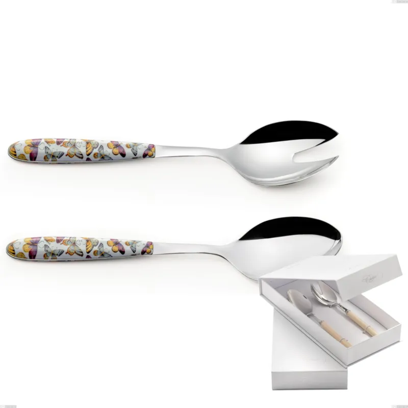 Confezione a libro 2 pezzi insalata vero butterfly, acciaio 18.0 nickel free, manicatura pbt sublimato acciaio lucido Eme Posaterie Popolare