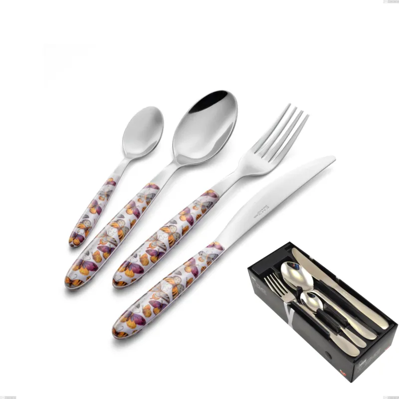 Pagamento Sicuro Confezione salvaspazio 24 pezzi vero butterfly, acciaio 18.0 nickel free, manicatura pbt sublimato acciaio lucido Eme Posaterie