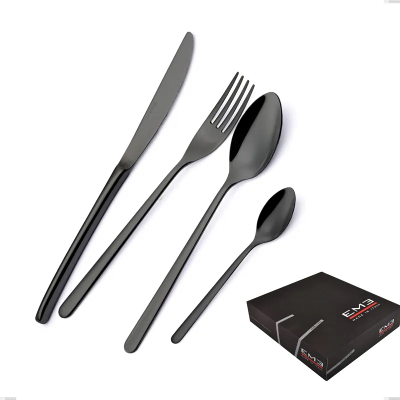 Affare Confezione regalo 49 pezzi Venice Gun Metal, Acciaio Inox 18-10 trattamento pvd canna di fucile, spessore 4 mm Eme Posaterie