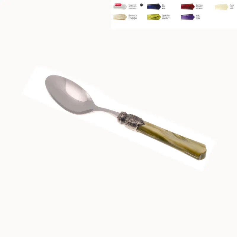 Nuovo Arrivo Cucchiaino da Caffè VITTORIA Set di 6 Pezzi in acciaio 18.10 Lunghezza 16 cm manico in Plexiglas con ghiera Anticata lavabile in lavastoviglie Verde Rivadossi