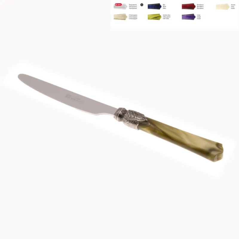Direttamente Dal Produttore Coltello tavola VITTORIA Set di 6 Pezzi in acciaio 18.10 Lunghezza 24 cm manico in Plexiglas con ghiera Anticata lavabile in lavastoviglie Verde Rivadossi