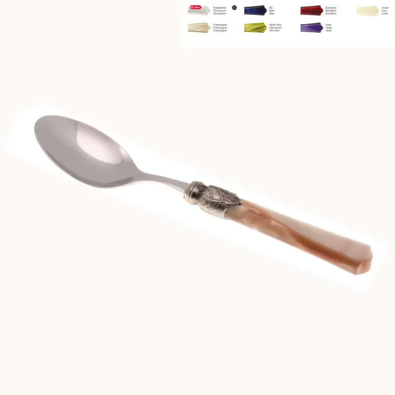 Offerta Lampo Cucchiaio da Tavola VITTORIA Set di 6 Pezzi in acciaio 18.10 Lunghezza 22,5 manico in Plexiglas con ghiera Anticata lavabile in lavastoviglie Champagne Rivadossi