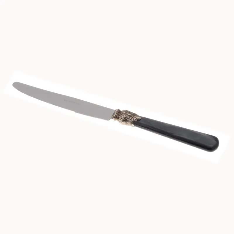Coltello tavola ELENA Set di 6 Coltelli tavola in acciaio 18.10 AISI430 Lunghezza 26 cm, manico in Polimetilmetacrilato PMMA con ghiera metallica lavabile in lavastoviglie , Nero Rivadossi Offerta