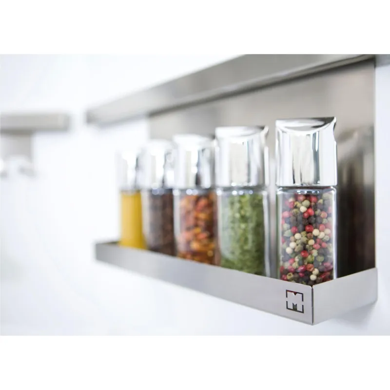 Prezzo Ridotto Portaspezie per 6 vasetti applicabile alla Barra da cucina sotto pensile CHIARA i Dimensioni 30x8x5.5 cm in Acciaio 18/10 Inox AISI 304 satinato Metalineasrl
