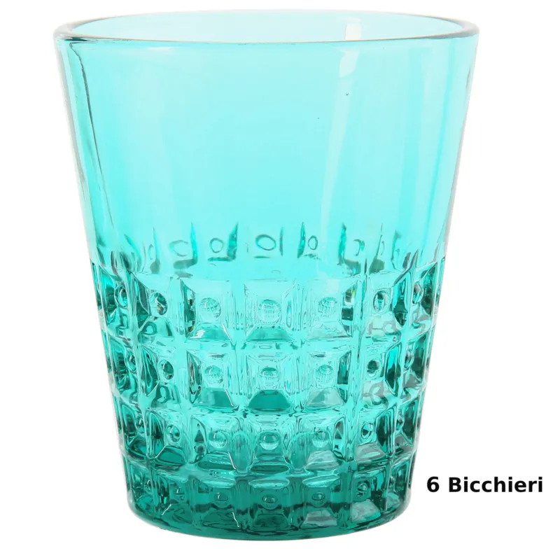 Consegna Rapida Bicchieri Acqua WINDSOR 6 pezzi diametro 8,5xh10 cm - 250 Ml in vetro pressato adatto alla lavastoviglie colore Ottanio Kaleidosmilano