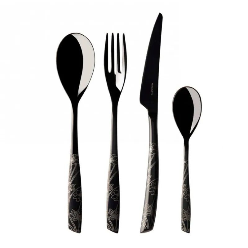 Non Perdere Servizio Posate 24 pezzi 6 Posti tavola in acciaio inox 18/10 Riviera Lady Black Diamond PVD Lucido Casa bugatti