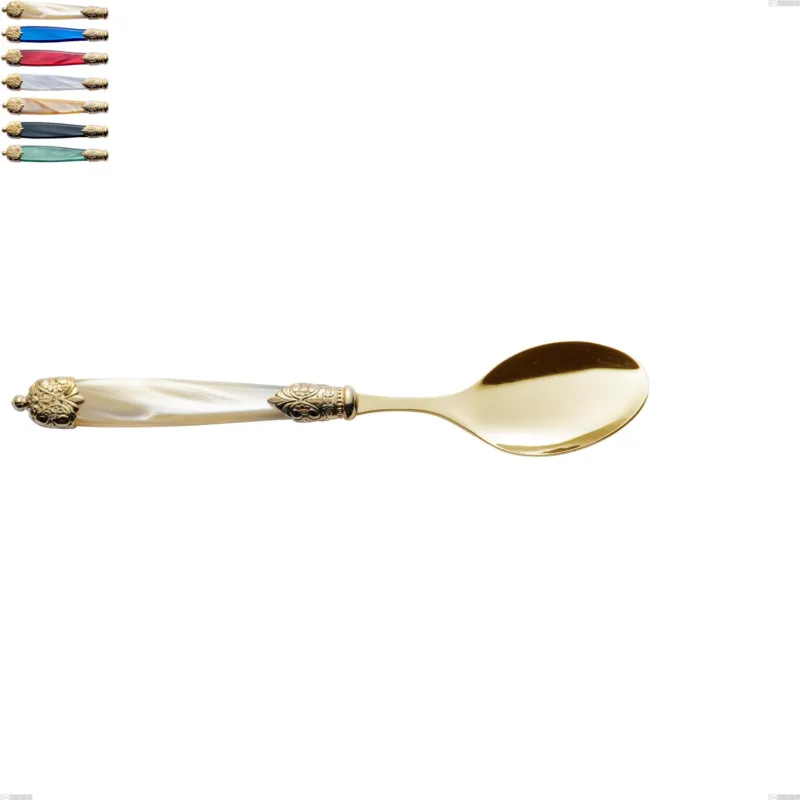 Cucchiaino frutta Mirage Perlato Tin gold, acciaio 18.10 con finitura pvd dorata colorato, manici in metacrilato, lunghezza 198 mm Eme Posaterie avorio perlato 13 Must-Have