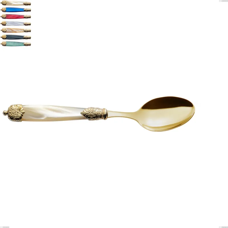 Cucchiaio tavola Mirage Perlato Tin gold, acciaio 18.10 con finitura pvd dorata colorato, manici in metacrilato, lunghezza 221 mm Eme Posaterie avorio perlato 13 Consegna Rapida