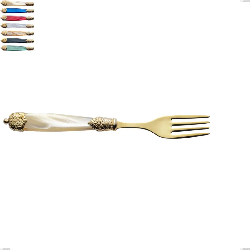 Non Perdere Forchetta tavola Mirage Perlato Tin gold, acciaio 18.10 con finitura pvd dorata colorato, manici in metacrilato, lunghezza 221 mm Eme Posaterie avorio perlato 13