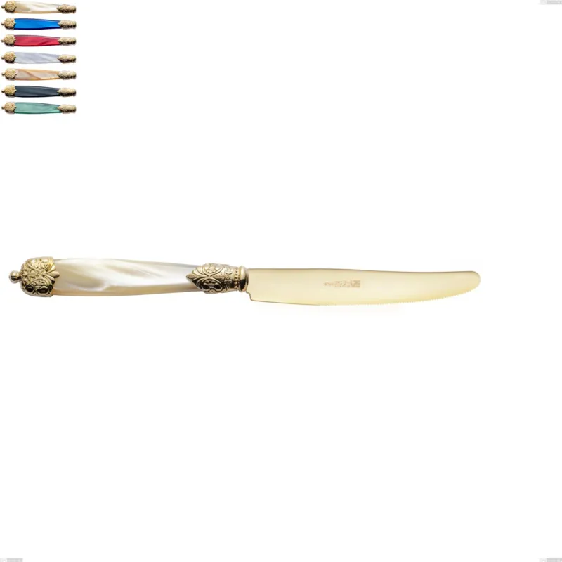 Coltello tavola Mirage Perlato Tin gold, acciaio 18.10 con finitura pvd dorata colorato, manici in metacrilato, lunghezza 237 mm Eme Posaterie avorio perlato 13 Più Venduto