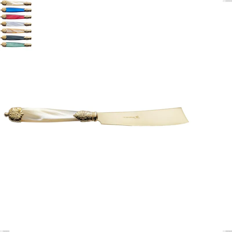 Coltello torta Mirage Perlato Tin gold, acciaio 18.10 con finitura pvd dorata colorato, manici in metacrilato, lunghezza 242 mm Eme Posaterie avorio perlato 13 A Buon Prezzo
