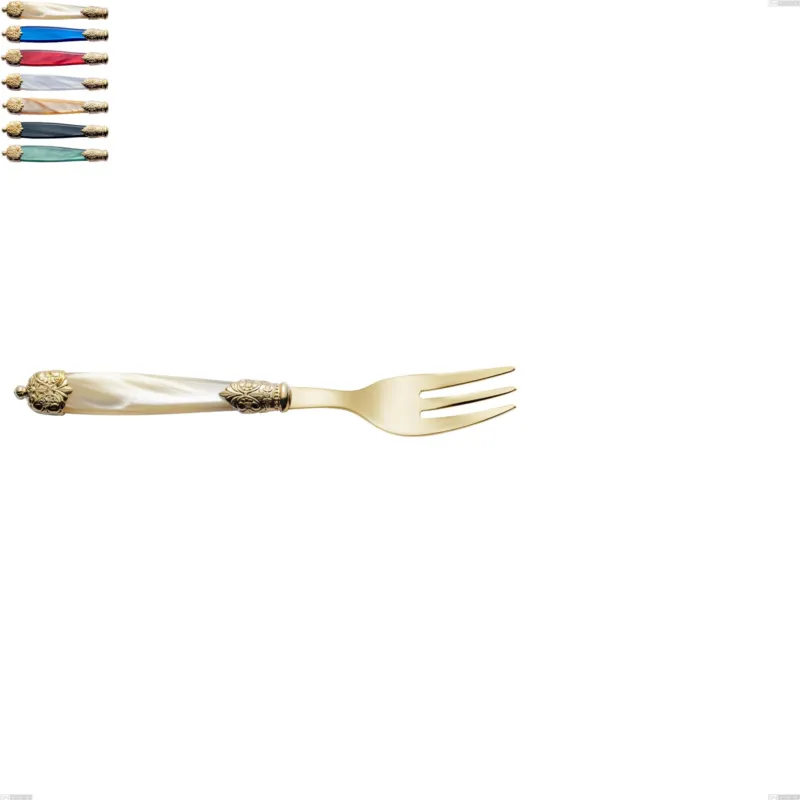 Pagamento Sicuro Forchetta dolce Mirage Perlato Tin gold, acciaio 18.10 con finitura pvd dorata colorato, manici in metacrilato, lunghezza 161 mm Eme Posaterie avorio perlato 13