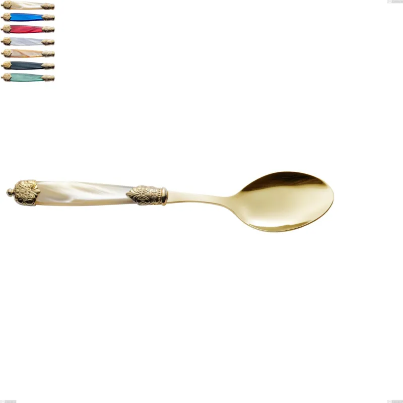 Cucchiaio da servizio Mirage Perlato Tin gold, acciaio 18.10 con finitura pvd dorata colorato, manici in metacrilato, lunghezza 246 mm Eme Posaterie avorio perlato 13 Offerta Speciale