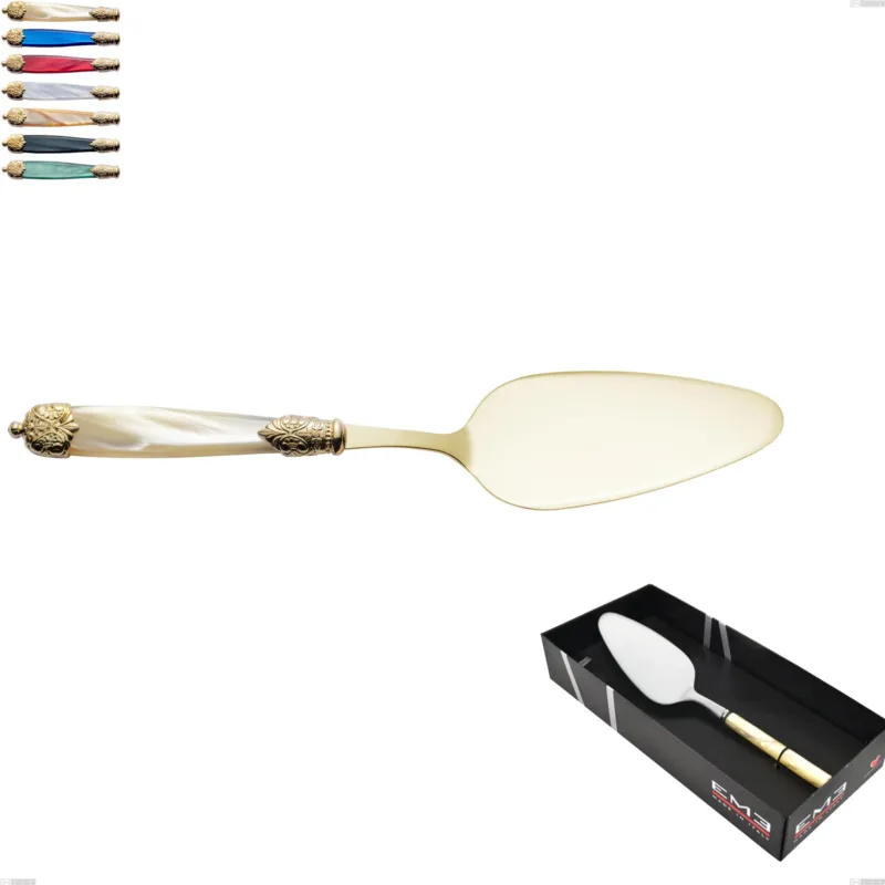Compra Adesso Confezione vetrina 1 pezzo pala torta Mirage Perlato Tin gold, acciaio 18.10 con finitura pvd dorata colorato, manici in metacrilato Eme Posaterie avorio perlato 13
