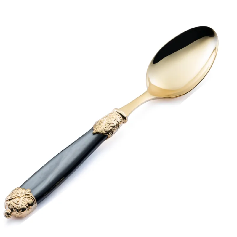 Nuovo Arrivo Cucchiaio da Tavola Mirage in Ghiere oro Tin Gold 18.10 (AISI 304) manico perlato doppia ghiera lavabili in lavastoviglie Nero Perlato Eme Posaterie avorio perlato 13