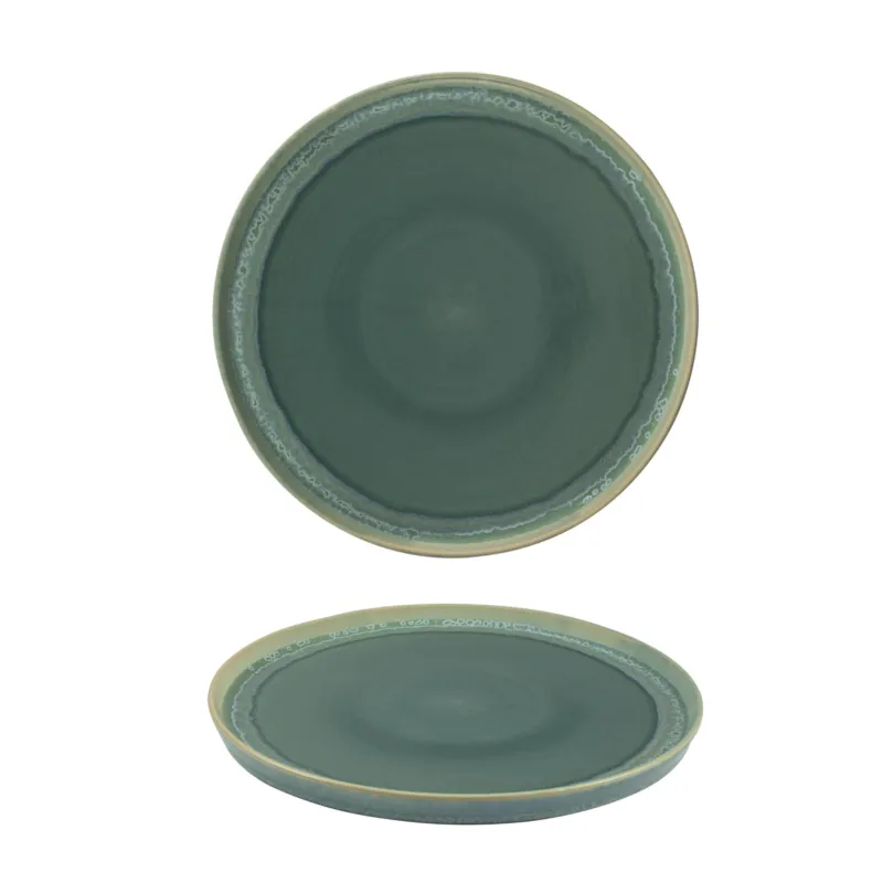 Popolare Piatti piani set 6 pezzi in Gres Porcellanato Ø27xh2,5 cm Collezione NORDIC lavabile in lavastoviglie decorato con smalti reattivi decoro acqua Kaleidosmilano