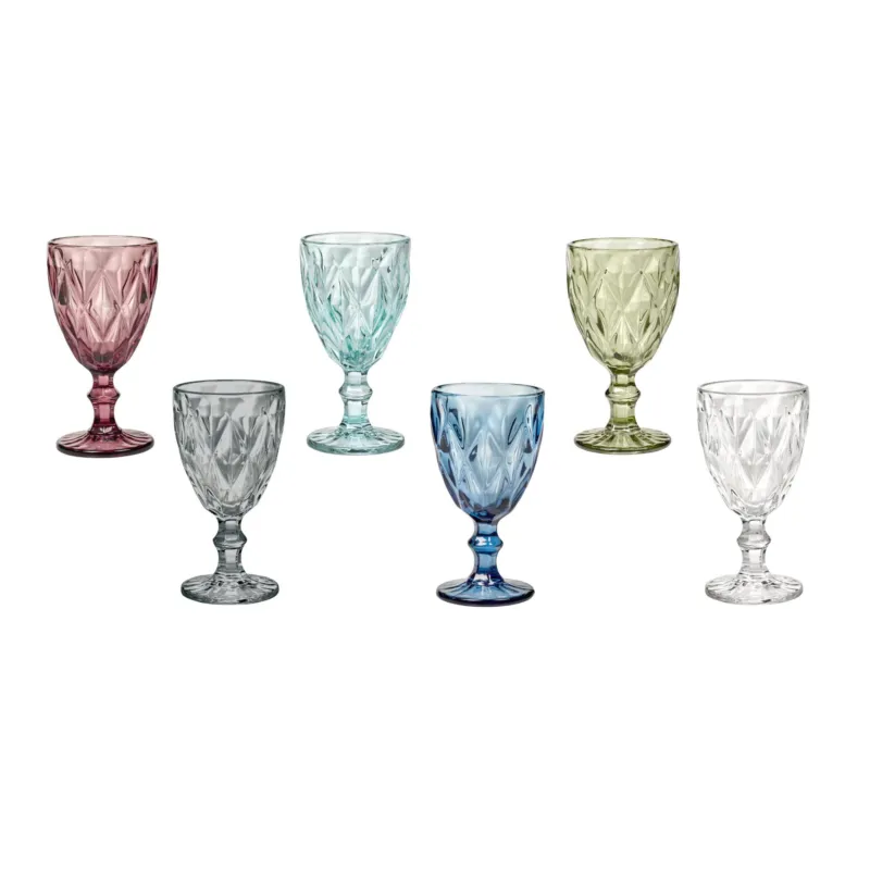 Prezzo Ridotto Set Calici LOIRA 6 pezzi diametro 9xh17cm - 280 Ml in vetro spesso pressato adatto alla lavastoviglie colore multicolor Kaleidosmilano