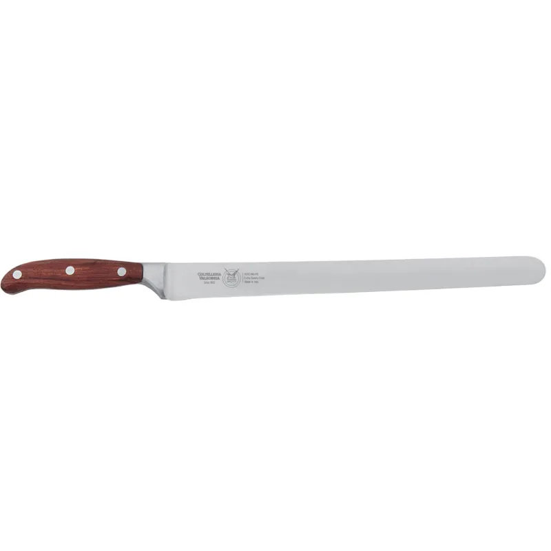 Reso Gratuito Coltello Salumi Forgiato cm 32, in acciaio W.Nr.1.4116 nella cucina professionale per il taglio manuale dei salumi ma anche nella preparazione di dolci, colore manico Mogano Coltelleria Valgobbia