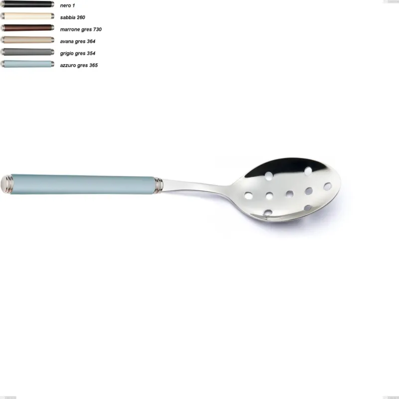 Ultime Pezzi Cucchiaione con fori linea gres, acciaio 18/10 aisi 304 manici in acrilico, lunghezza 241 mm Eme Posaterie grigio gres 354